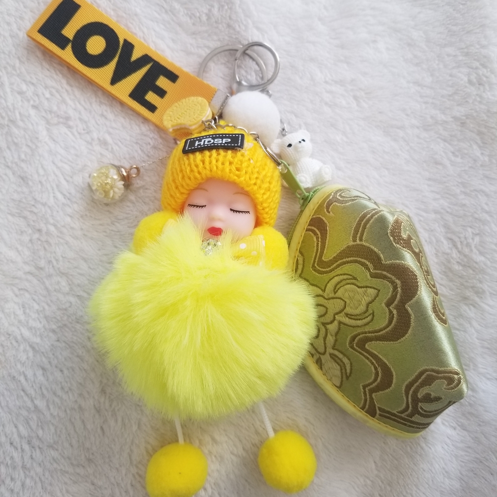 Charming Yellow Fluffy Baby Keychain with Love Tag
